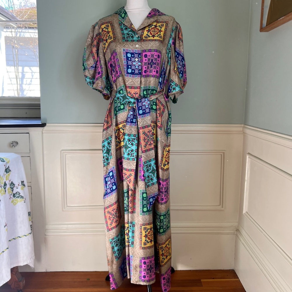 Pierre-Louis Mascia 100% Silk Dress, XL, Geometric Design, Maxi Dress